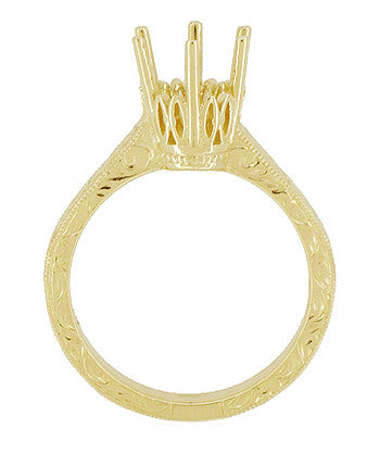 Yellow Gold 1.25 - 1.50 Carat Crown Filigree Scrolls Art Deco Engagement Ring Setting - 14K or 18K - alternate view