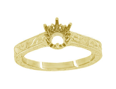 Filigree Scrolls Art Deco 1/4 Carat Crown Engagement Ring Setting in Yellow Gold - Item: R199Y14K25 - Image: 3