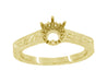 Art Deco Yellow Gold Vintage Carved Filigree Scrolls 1/2 Carat Crown Engagement Ring Setting