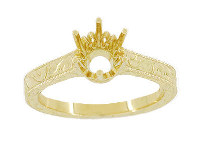 Art Deco Yellow Gold 3/4 Carat Crown Filigree Scrolls Engagement Ring Setting - Item: R199Y75K14 - Image: 3