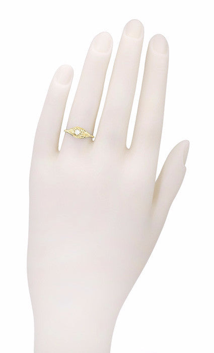 Art Deco Filigree Dainty Diamond Promise Ring in 14 Karat Yellow Gold - Item: R204Y-LC - Image: 3