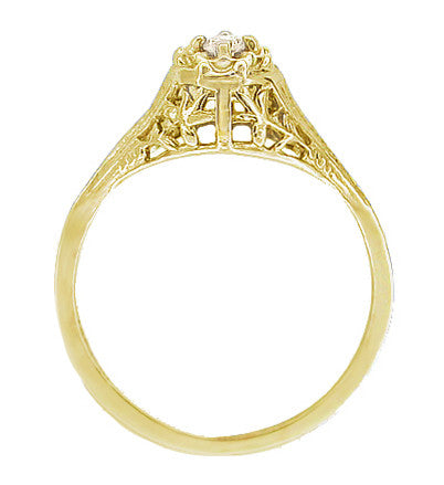 Art Deco Filigree Dainty Diamond Promise Ring in 14 Karat Yellow Gold - Item: R204Y-LC - Image: 2