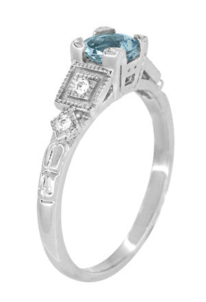 Art Deco 3/4 Carat Aquamarine and Diamond Vintage Style Engagement Ring in Platinum - Item: R208P - Image: 5