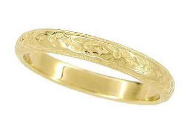 Art Deco Vintage Design Carved Dogwood Blossom Flowers Wedding Band in Yellow Gold - alternate view