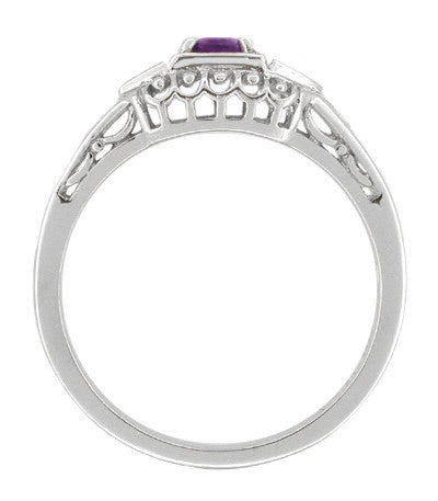 Art Deco Amethyst and Diamond Filigree Promise Ring in 14 Karat White Gold - Item: R228WAM - Image: 2