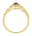 Dainty Filigree Art Deco Blue Sapphire and Side Diamond Engagement Ring in 14 Karat Yellow Gold