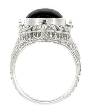 Edwardian Filigree Flip Ring with Carnelian Shell Cameo and Black Onyx in 14 Karat White Gold - Item: R229ND - Image: 3