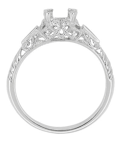 Art Deco 3/4 Carat Filigree Engagement Ring Setting in Platinum with Side Sapphires - Item: R237P - Image: 2
