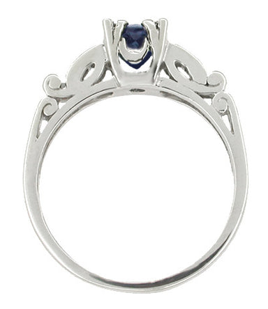 Sapphire and Diamonds Scroll Art Deco Engagement Ring in Platinum - alternate view