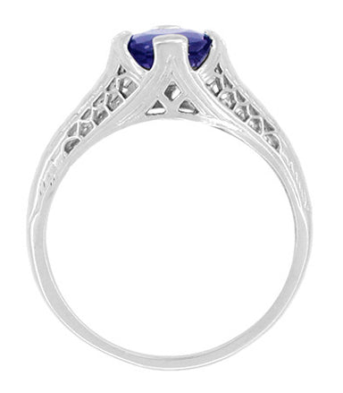 Honey Comb Filigree Blue Sapphire Art Deco Engagement Ring in 14 Karat White Gold - alternate view