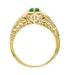 Yellow Gold Art Deco Filigree Engraved Emerald and Diamond Engagement Ring