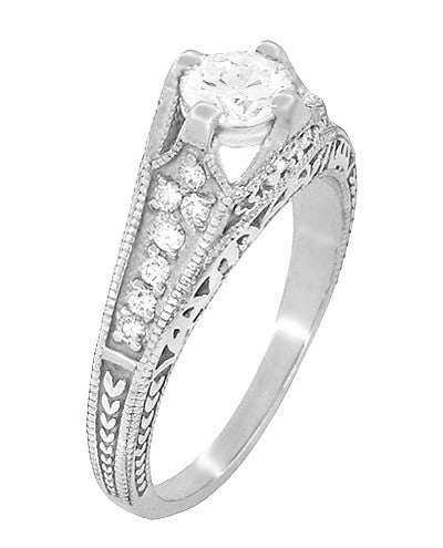 Belnord Art Deco Filigree Diamond Wheat Engraved Engagement Ring Semimount in Platinum - Item: R296P50D - Image: 3