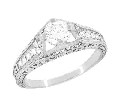 Belnord Art Deco Filigree Diamond Wheat Engraved Engagement Ring Semimount in Platinum - Item: R296P50D - Image: 2