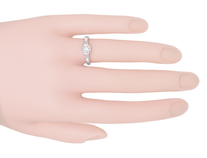Mayfair Art Deco Platinum Filigree Diamond Engagement Ring - Item: R298-LC - Image: 4