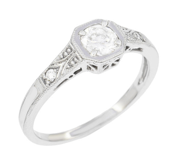 Mayfair Art Deco Platinum Filigree Diamond Engagement Ring - Item: R298-LC - Image: 2