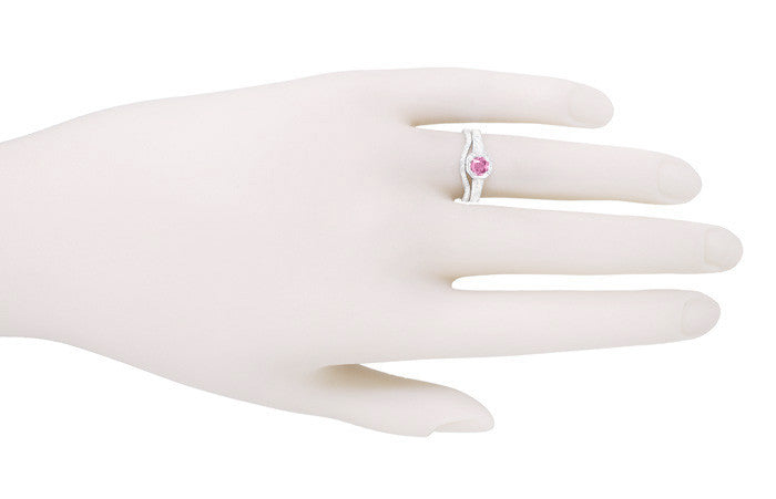 Art Deco Filigree Pink Sapphire and Diamond Engagement Ring in Platinum - Item: R298PPS - Image: 4