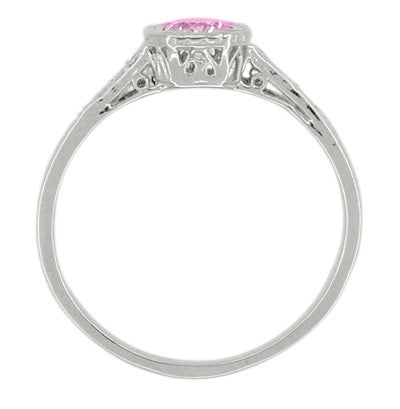 Art Deco Filigree Pink Sapphire and Diamond Engagement Ring in Platinum - Item: R298PPS - Image: 2