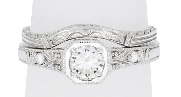 Mayfair Filigree Art Deco Diamond Engagement Ring in 14 or 18 Karat White Gold - Item: R298WD14K-LC - Image: 5