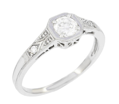 Mayfair Filigree Art Deco Diamond Engagement Ring in 14 or 18 Karat White Gold - alternate view
