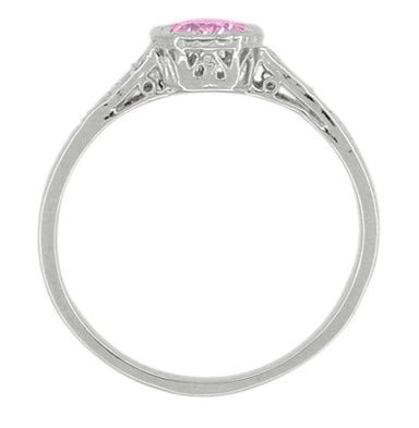Art Deco Square Frame Filigree Natural Pink Sapphire Engagement Ring in White Gold - alternate view
