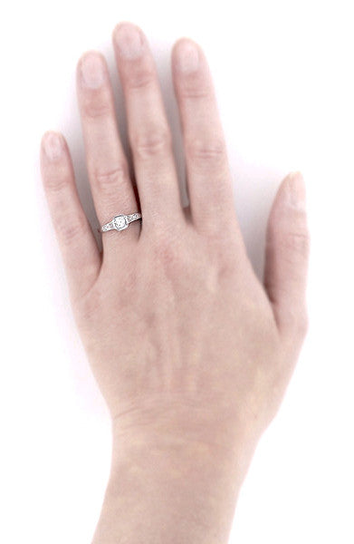 Art Deco Filigree White Sapphire Engagement Ring in White Gold - 14 or 18 Karat - Item: R298W14WS - Image: 5