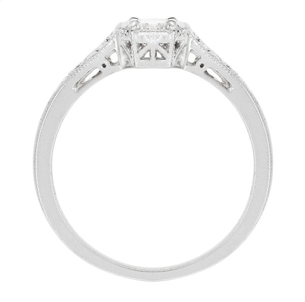 Art Deco Filigree White Sapphire Engagement Ring in White Gold - 14 or 18 Karat - Item: R298W14WS - Image: 2