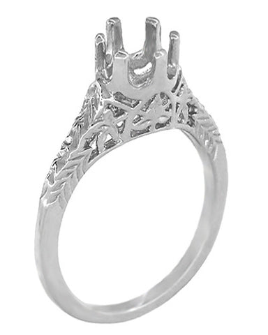 Art Deco Crown of Leaves Filigree Engagement Ring Setting in Platinum for a 1/2 Carat Diamond | 5mm Round Mount