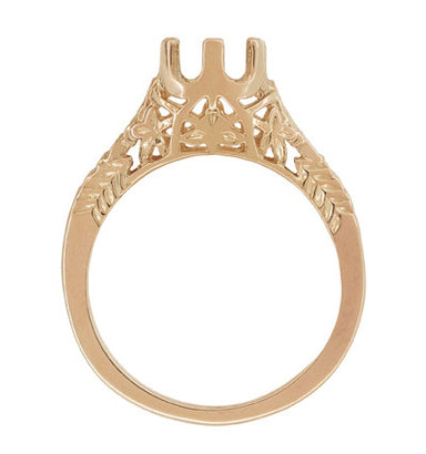 Art Deco 3/4 - 1 Carat Crown of Leaves Filigree Engagement Ring Setting in 14K Rose Gold - alternate view