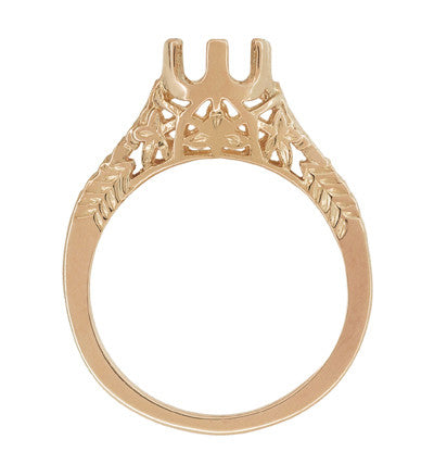 Art Deco 3/4 - 1 Carat Crown of Leaves Filigree Engagement Ring Setting in 14K Rose Gold - Item: R299R1 - Image: 2