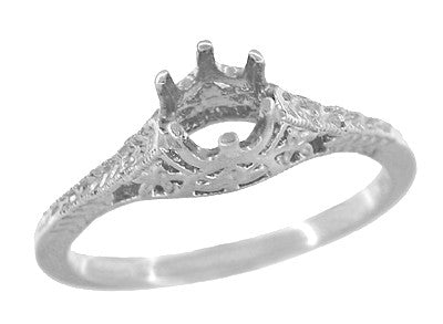 Art Deco 1/4 - 1/3 Carat Crown of Leaves Filigree Engagement Ring Setting in 14K or 18K White Gold - Item: R299W14K25 - Image: 3