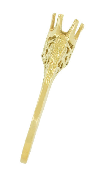 Art Deco Yellow Gold 3/4 - 1 Carat Crown of Leaves Filigree Engagement Ring Setting - Item: R299Y14K1 - Image: 4