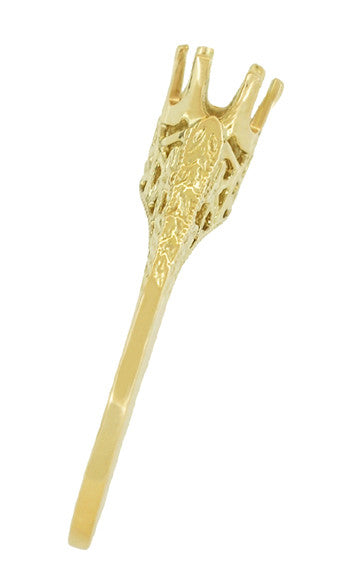 1/4 - 1/3 Carat 14K or 18K Yellow Gold Crown of Leaves Art Deco Filigree Engagement Ring Setting - Item: R299Y14K25 - Image: 4
