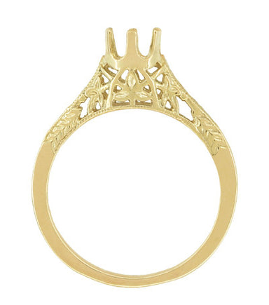 1/4 - 1/3 Carat 14K or 18K Yellow Gold Crown of Leaves Art Deco Filigree Engagement Ring Setting - alternate view
