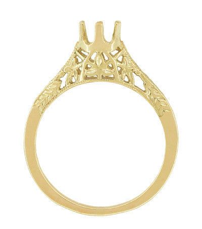 1/4 - 1/3 Carat 14K or 18K Yellow Gold Crown of Leaves Art Deco Filigree Engagement Ring Setting - Item: R299Y14K25 - Image: 2