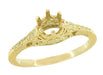 Art Deco Yellow Gold 1/2 Carat Crown of Leaves Filigree Engagement Ring Mounting