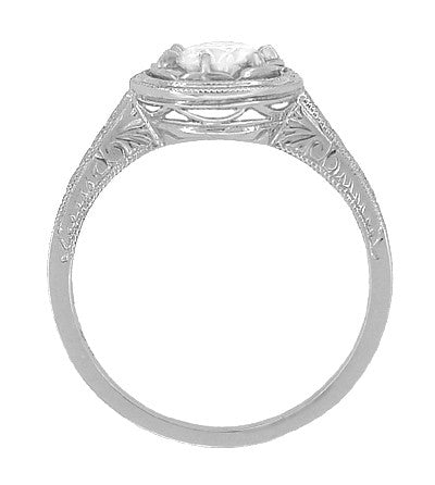 1/2 Carat Diamond Art Deco Solitaire Halo Engagement Ring in White Gold | Vintage 1930's Design - Item: R306W50-LC - Image: 2
