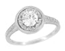 1/2 Carat Diamond Art Deco Solitaire Halo Engagement Ring in White Gold | Vintage 1930's Design