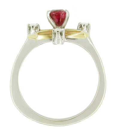 Retro Moderne Ruby and Diamond Galaxy "Right Hand" Vintage Ring in 14 Karat Yellow and White Gold - alternate view