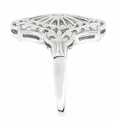 Art Deco Filigree Diamond Fan Cocktail Ring in 14 Karat White Gold - Item: R329 - Image: 2