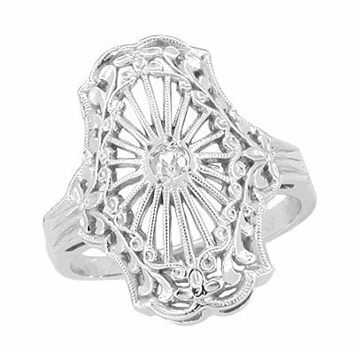 Art Deco Filigree Diamond Fan Cocktail Ring in 14 Karat White Gold