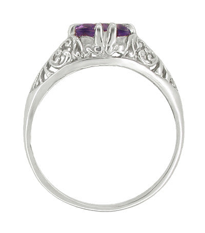 Edwardian Amethyst Filigree Engagement Ring in 14 Karat White Gold - Item: R332 - Image: 2