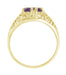 Side Dome Profile and Filigree Scrolls on an Antique 1 Carat Yellow Gold Natural Amethyst Ring - R332Y