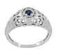 Art Deco 1920's Low Dome Filigree Blue Sapphire Ring in 14 Karat White Gold