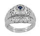 Art Deco 1920's Low Dome Filigree Blue Sapphire Ring in 14 Karat White Gold