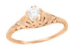Art Deco Filigree Flowers and Wheat White Sapphire Engraved Engagement Ring in 14 Karat Rose Gold