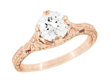 Art Deco 3/4 Carat Vintage Engraved Engagement Ring Mounting with Filigree Flowers for a 6mm Round Stone in 14 Karat Rose Gold - alternate view