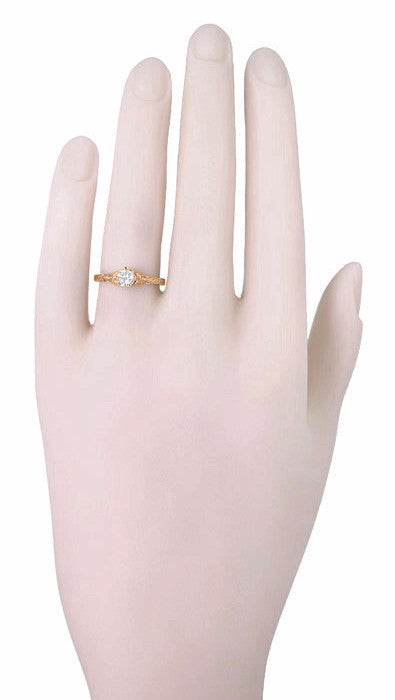 Rose Gold Art Deco Engraved Filigree Flowers and Wheat 0.43 Carat Old Diamond Engagement Ring - Item: R356RD33 - Image: 4