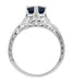 Art Deco Filigree Flowers and Wheat Engraved Sapphire Engagement Ring in 18 Karat White Gold