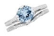 Art Deco Filigree Flowers and Wheat Engraved Aquamarine Engagement Ring in White Gold - 18K or 14K