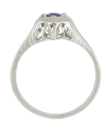 Art Deco Filigree Sapphire Promise Ring in 14 Karat White Gold - alternate view